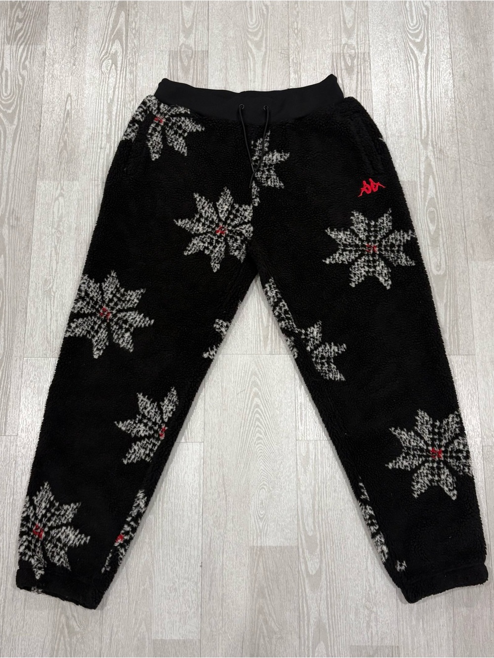 Kappa Sherpa Fleece Fair Isle Snowflake Pattern Joggers Black X-Large